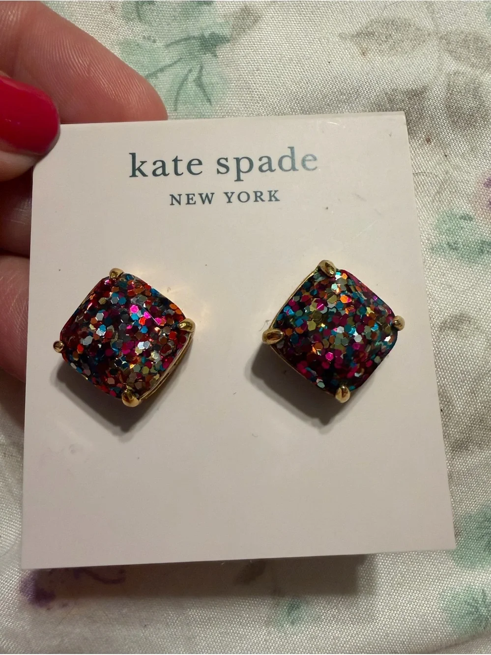 kate spade Multicolor Glitter Square Stud Earrings NWT